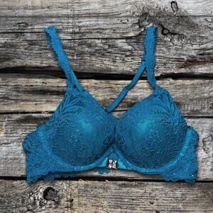 Bra Savage X Fenty Romantic Corded Lace Push Up Bra Blue Floral Size 34B